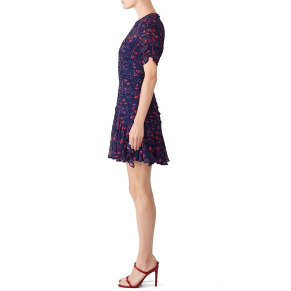 Tanya Taylor Falling Floral Carti Dress Size 10 Purple Silk Ruched Cocktail - Picture 8 of 12